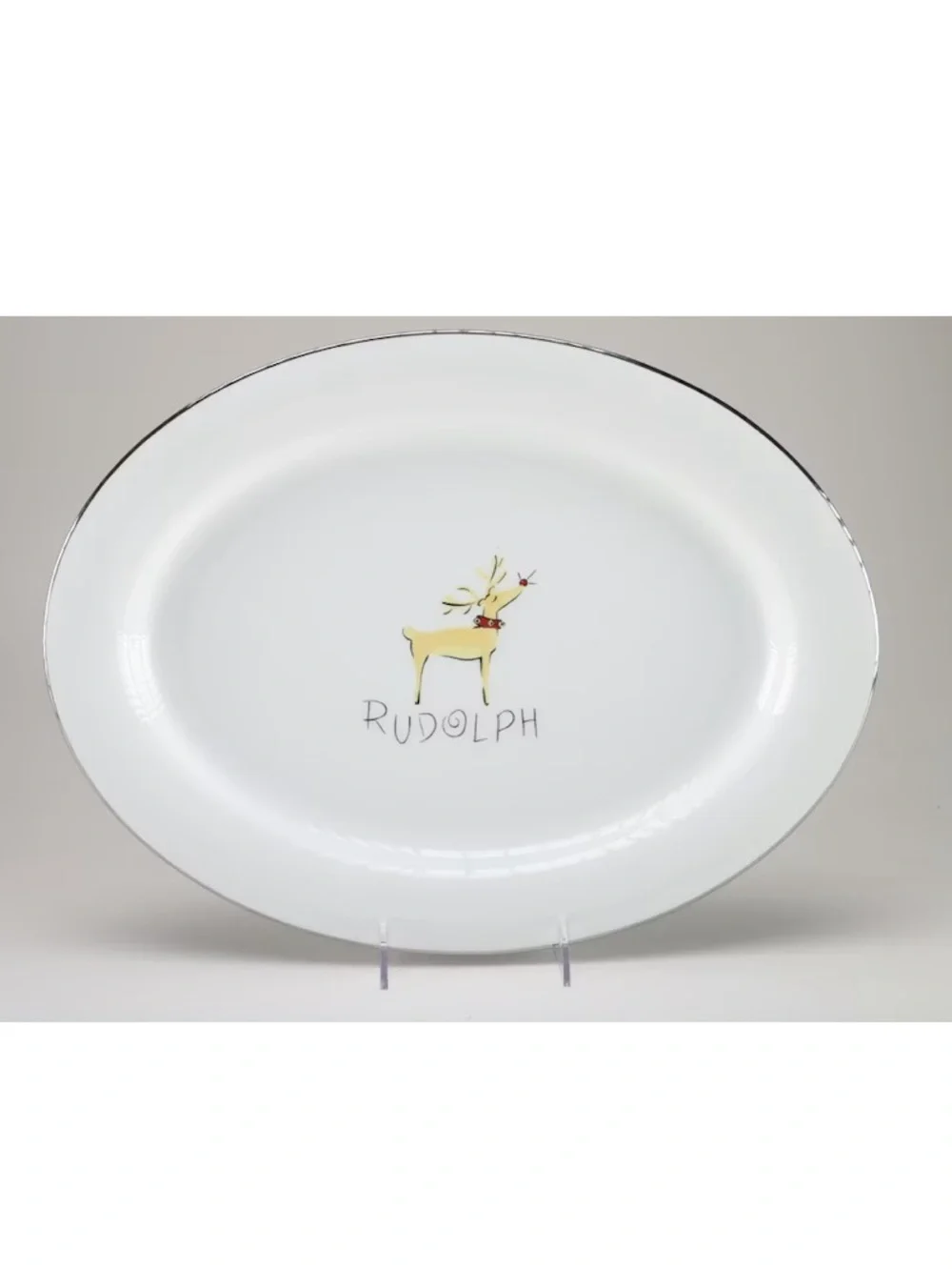 POTTERY BARN RETIRED Rudolph White Holiday Oval Serving Platter Large